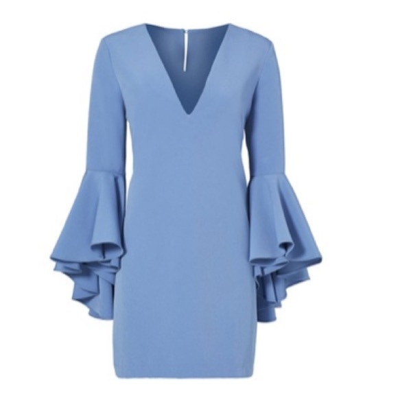 MILLY Nicole Dress in Steel Blue Ruffle Flare Bell Sleeve Size 2 - Picture 2 of 11